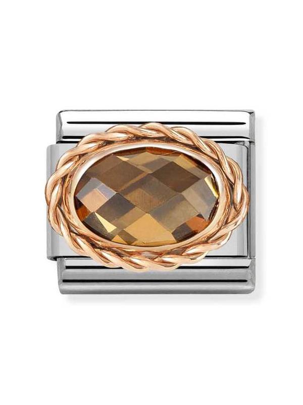 Composable Classic Dekoratif Link - Yüzey İşlemeli Oval - Dumanlı - 9K Rose Altın