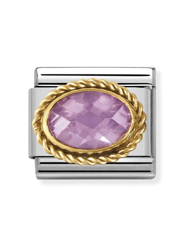 Composable Classic Dekoratif Link - Yüzey İşlemeli Oval - Pembe - (003 Pink) 18K Altın