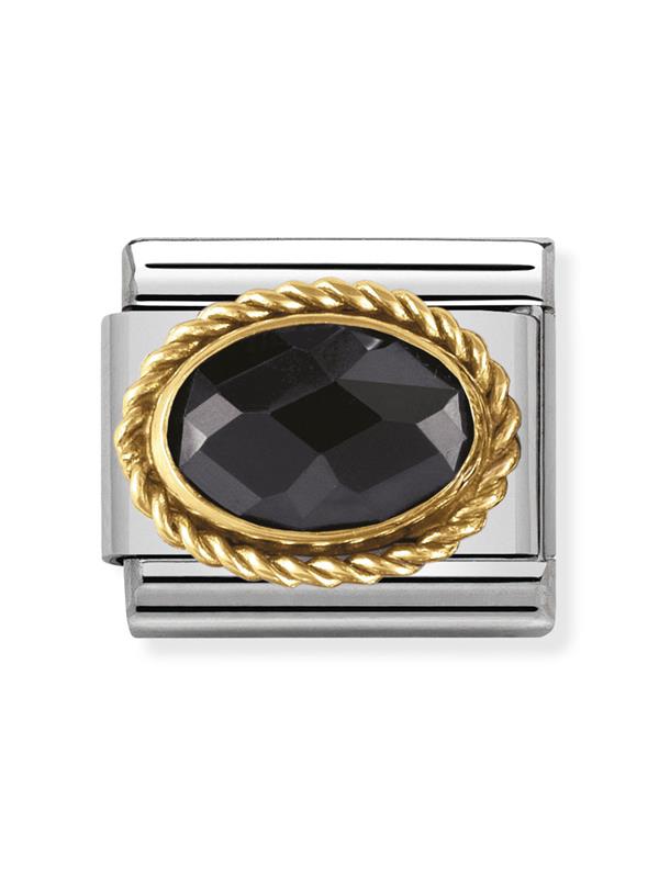Composable Classic Dekoratif Link - Yüzey İşlemeli Oval - Siyah - 18K Altın Zirkon