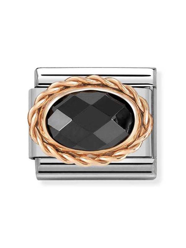 Composable Classic Dekoratif Link - Yüzey İşlemeli Oval - Siyah - 9K Rose Altın