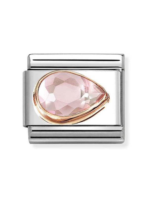 Composable Classic Dekoratif Link - Yüzey İşlemeli - Pembe - 9K Rose Altın Zirkon