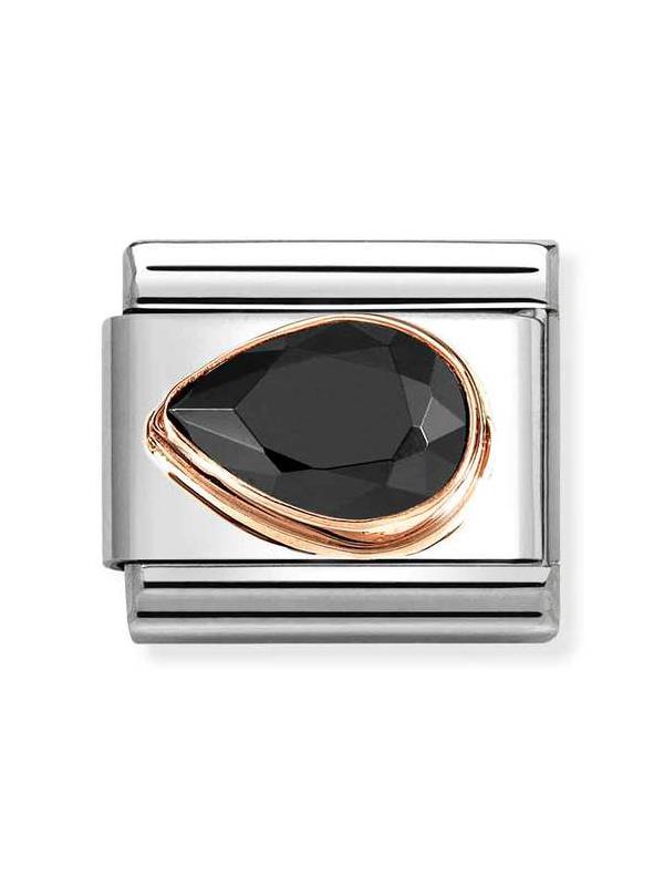 Composable Classic Dekoratif Link - Yüzey İşlemeli - Siyah - 9K Rose Altın Zirkon
