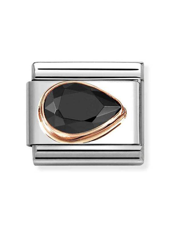 Composable Classic Dekoratif Link - Yüzey İşlemeli - Siyah - 9K Rose Altın Zirkon