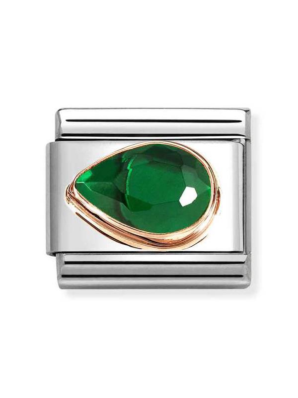 Composable Classic Dekoratif Link - Yüzey İşlemeli - Yeşil - 9K Rose Altın Zirkon