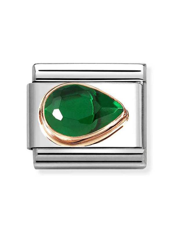 Composable Classic Dekoratif Link - Yüzey İşlemeli - Yeşil - 9K Rose Altın Zirkon