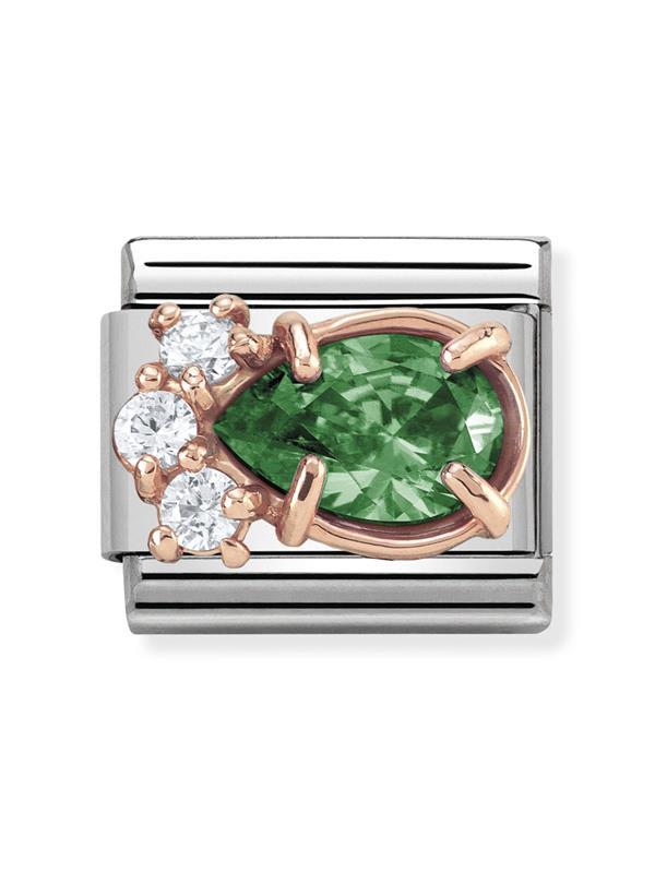 Composable Classic Dekoratif Link - Zirkon - Demet Damla - (03 Green Drop) 9K Rose Altın