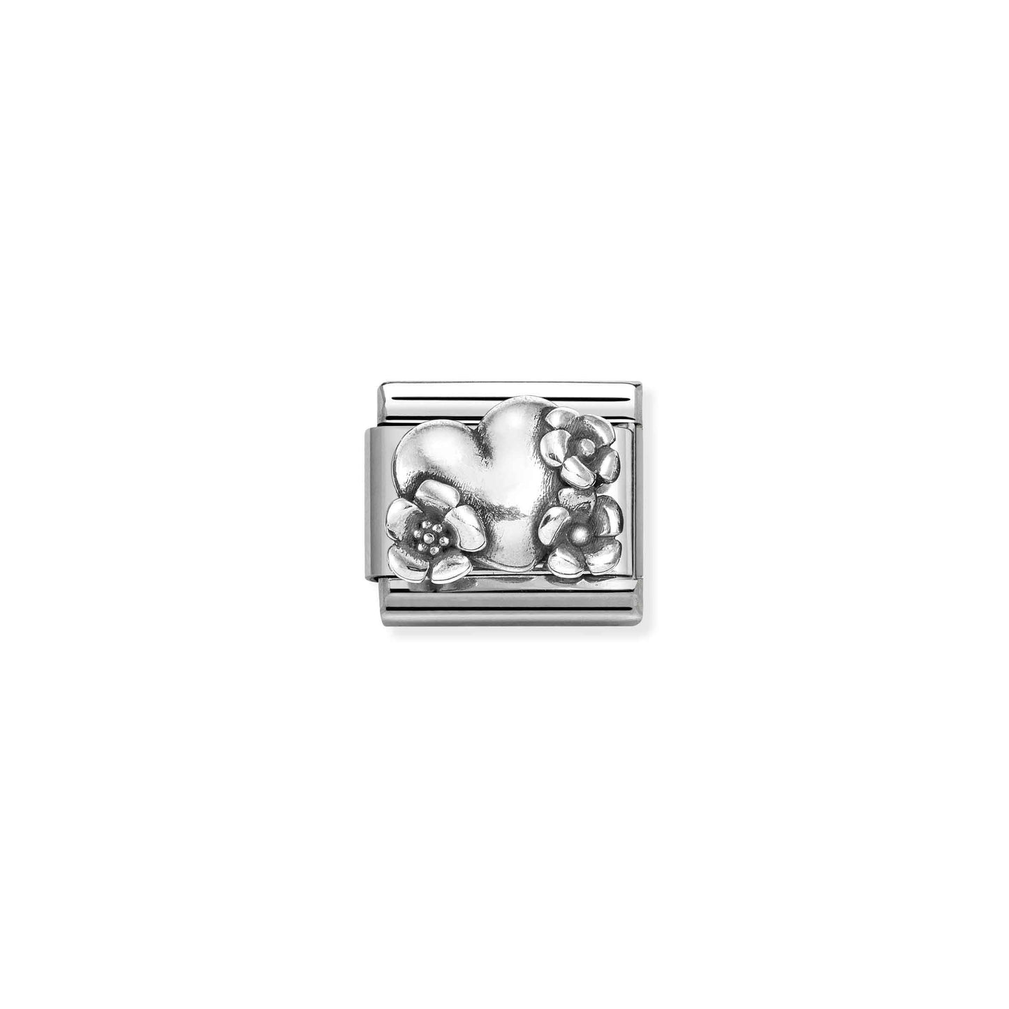Composable Classic OXIDIZED SYMBOLS in st,steel and 925 sterling silver Heart with flowers