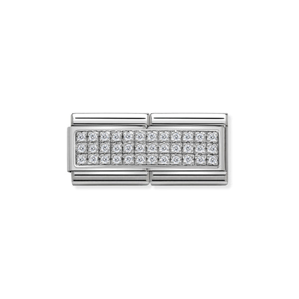 Composable Classic Dekoratif Link - İkili Taş Kaplama - Beyaz - (01 White CZ) 925 Gümüş