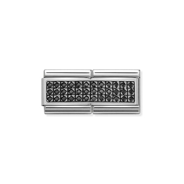 Composable Classic Dekoratif Link - İkili Taş Kaplama - Siyah - (10 Black CZ) 925 Gümüş