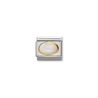 Composable Classic oval hard Taş in Paslanmaz Çelik Ve 18k Altın Faceted Beyaz Jade