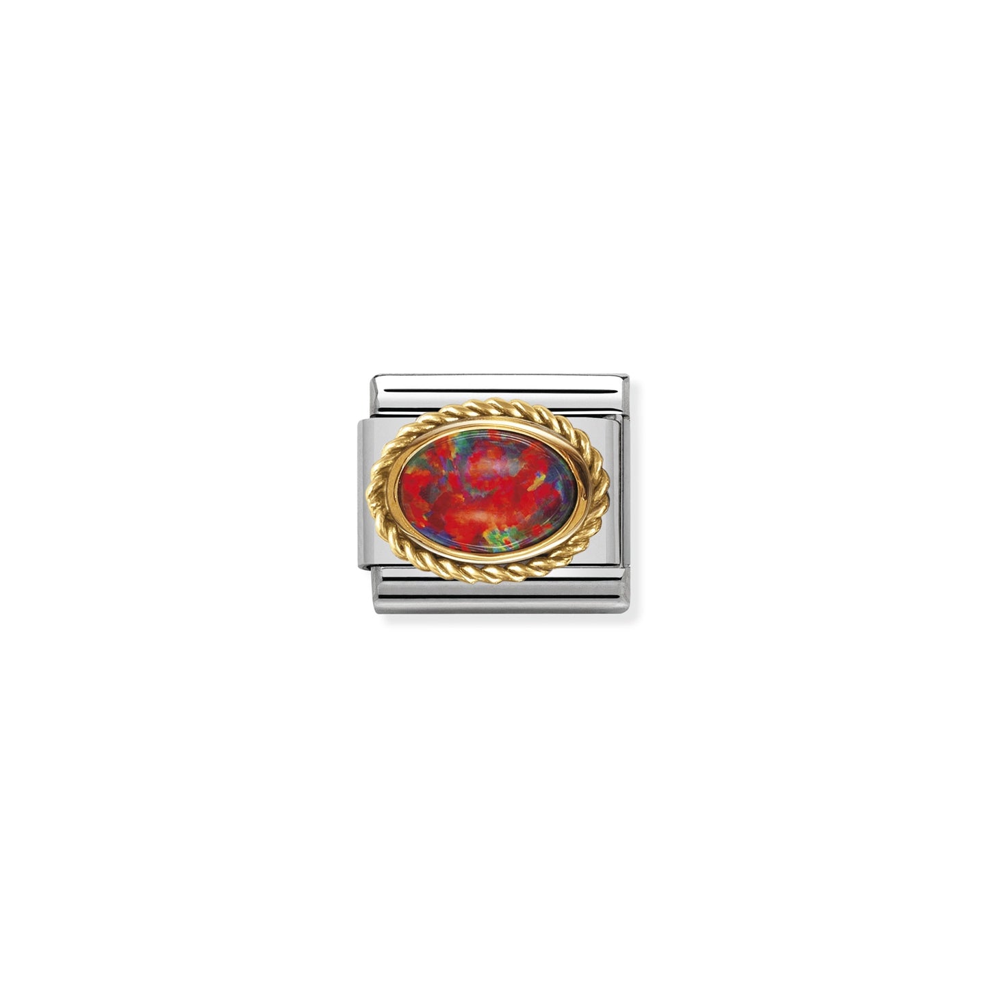 Composable Classic Dekoratif Link - Taşlar Oval - Kırmızı opal - (08 Red Opal) 18K Altın
