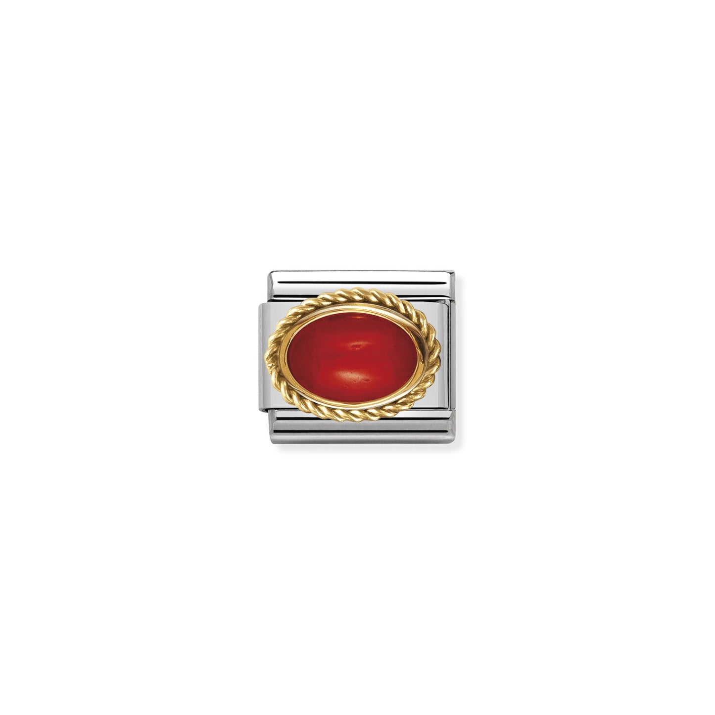 Composable Classic Dekoratif Link - Taşlar Oval - KIRMIZI MERCAN -  18K Altın