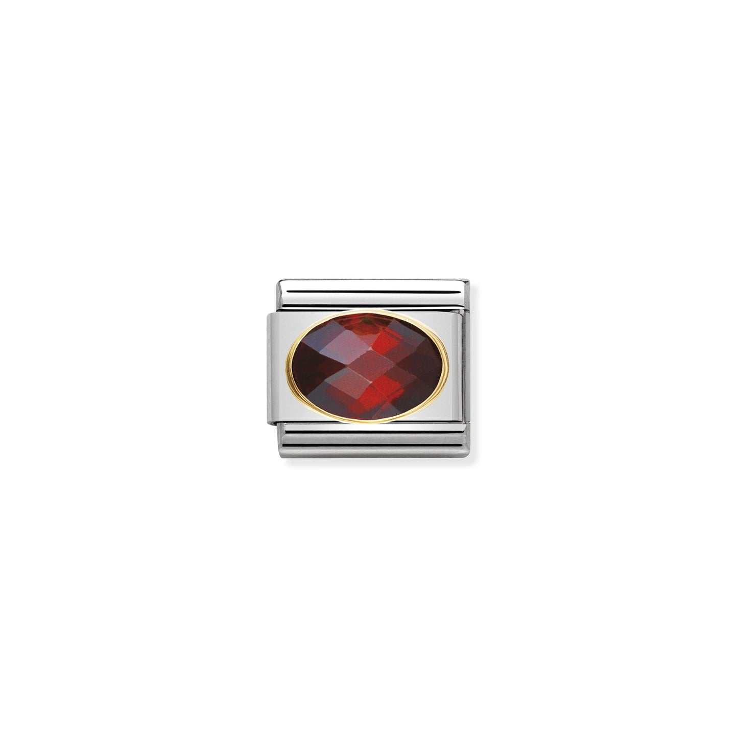 Composable Classic Dekoratif Link - Yüzey İşlemeli Oval - Kırmızı - (005 Red) 18K Altın