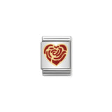 Composable Big Dekoratif Link - Aşk - Kırmızı Gül Kalbi - (33 Red rose heart) 18K Altın