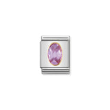 Composable Big Dekoratif Link - Yüzey İşlemeli Oval - Pembe - (003 Pink) 18K Altın Zirkon