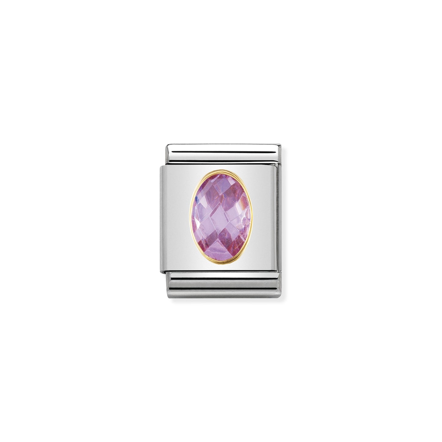 Composable Big Dekoratif Link - Yüzey İşlemeli Oval - Pembe - (003 Pink) 18K Altın Zirkon