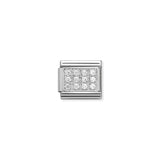 Composable Classic Dekoratif Link - Taş Kaplama - Beyaz - (01 White CZ) 925 Gümüş Zirkon
