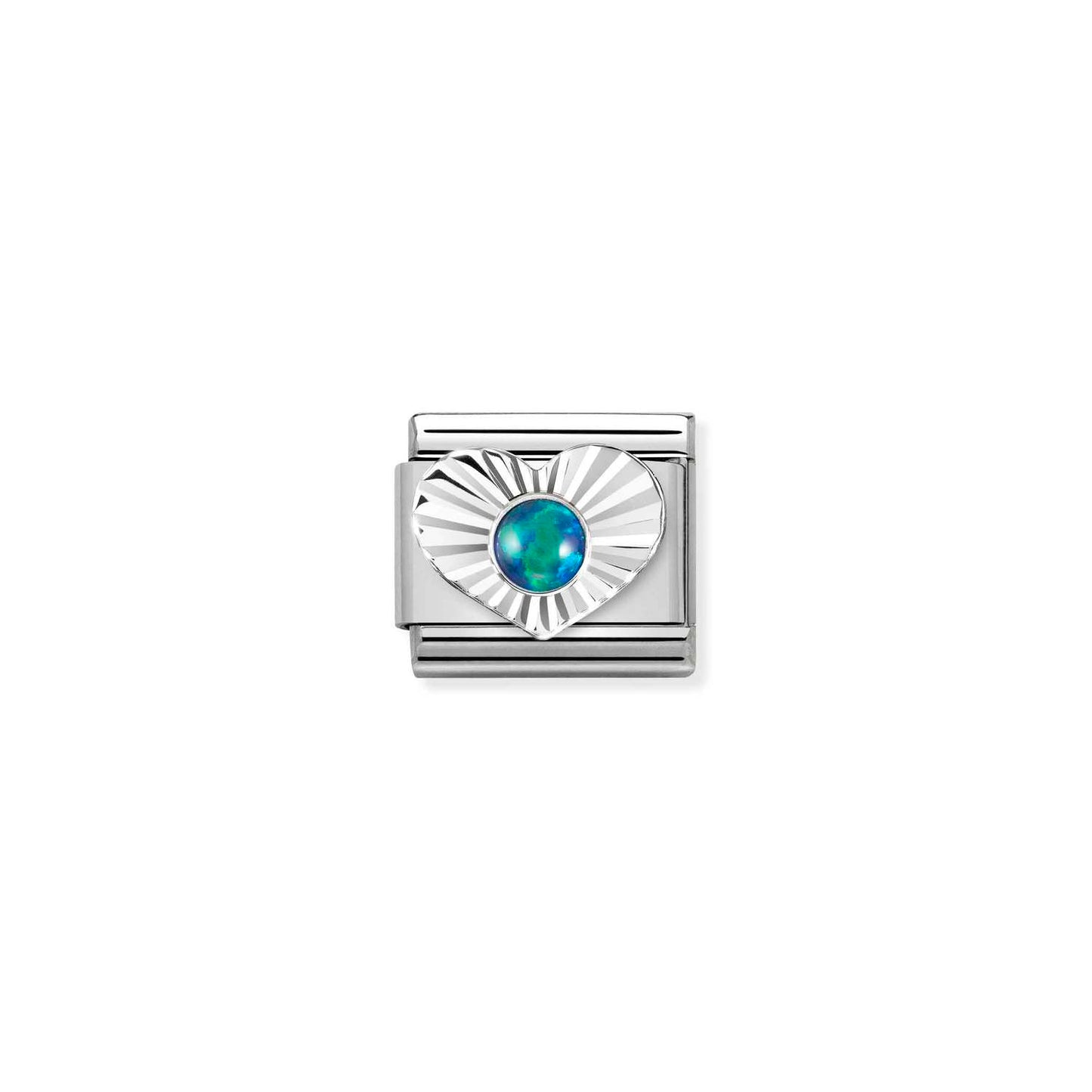 Composable Classic Dekoratif Link - Taşlar Kalp Elmas - Yeşil Opal -  925 Gümüş