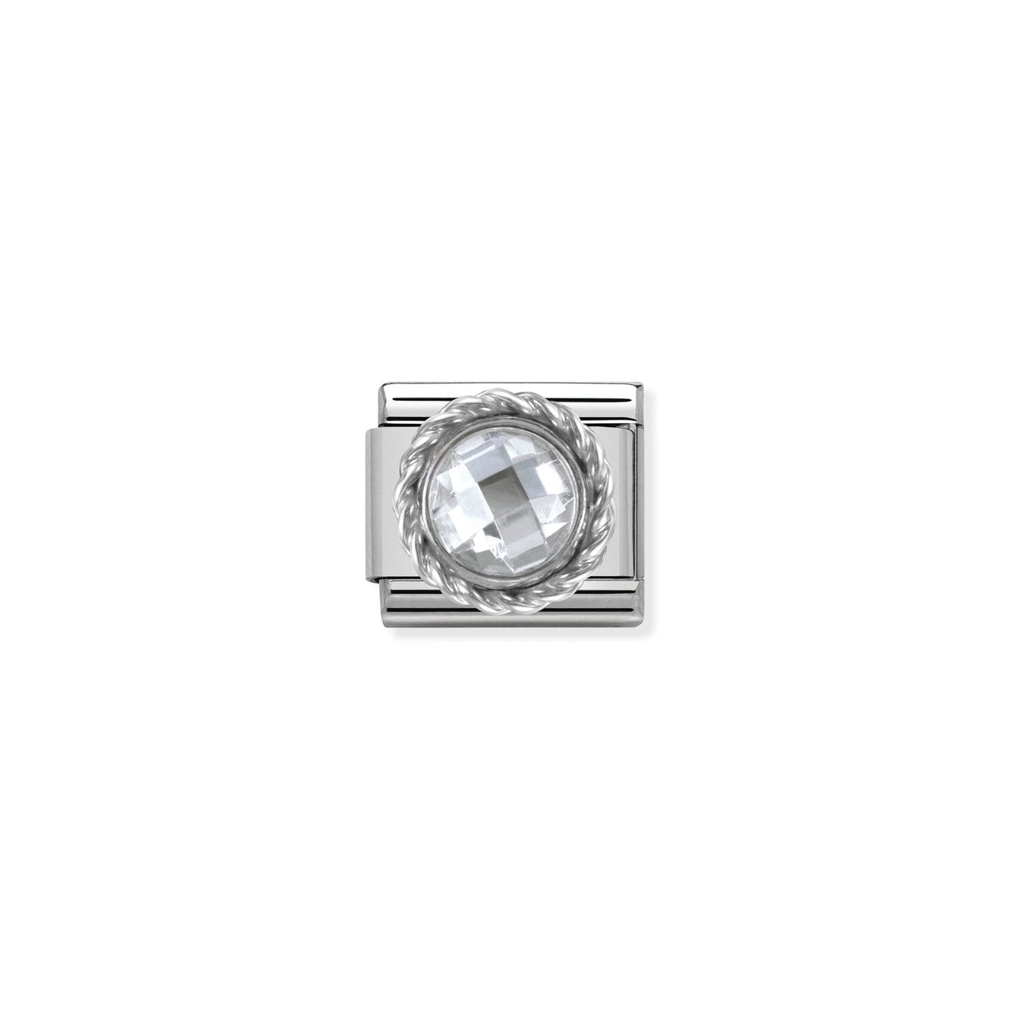 Composable Classic Dekoratif Link - Taşlar Yüzey İşlemeli - Beyaz - (010 White) 925 Gümüş