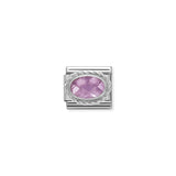 Composable Classic Dekoratif Link - Yüzey İşlemeli Oval - Pembe - (003 Pink) 925 Gümüş