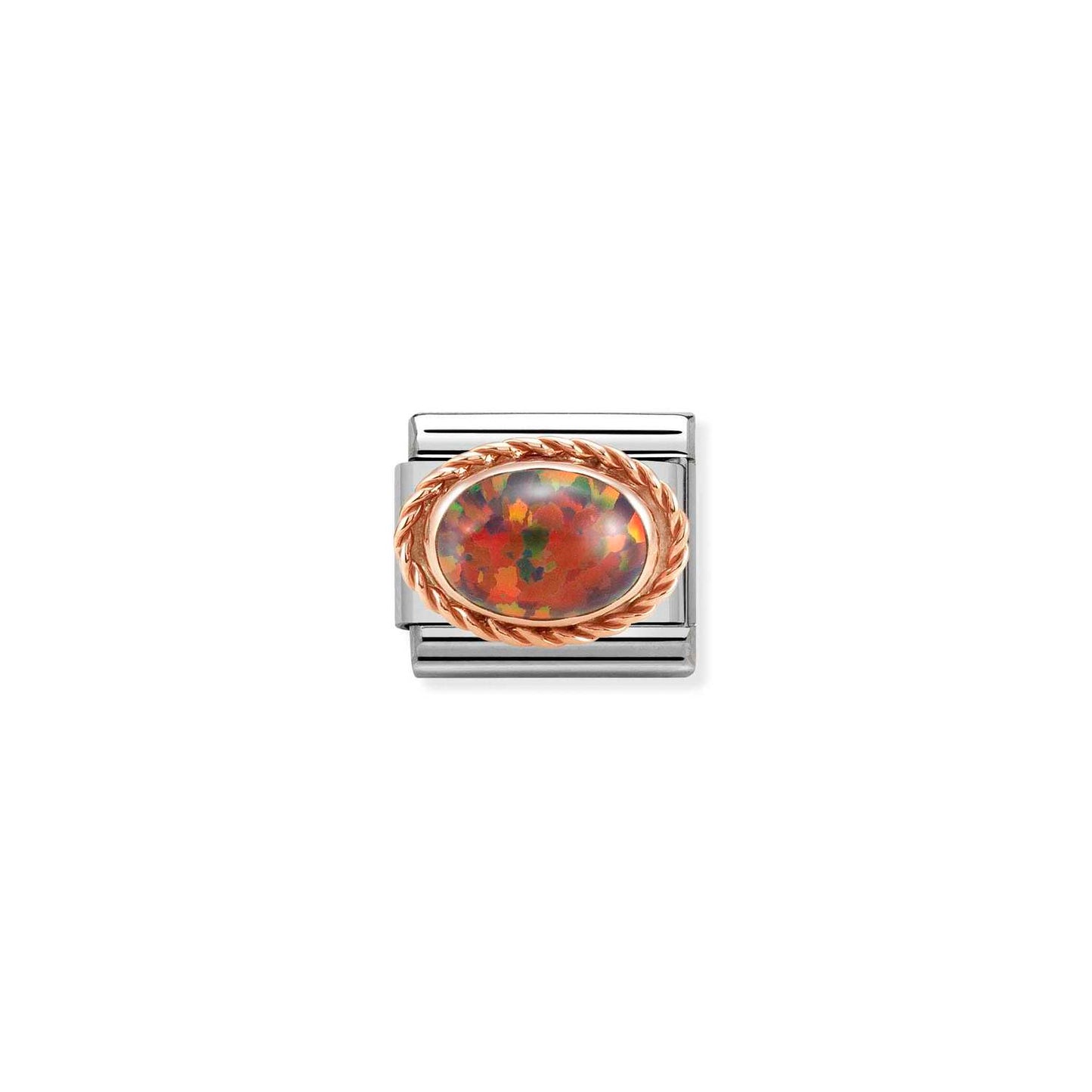 Composable Classic Dekoratif Link - Taşlar Oval - Kırmızı opal -  9K Rose Altın