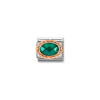 Composable Classic OVAL FACETED WITH RICH SETT G in Çelik Ve 9k Altın EMERALD Yeşil