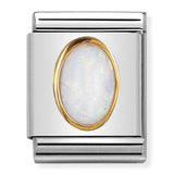 Composable Big Dekoratif Link - Taşlar Oval - Beyaz opal - (07 White Opal) 18K Altın