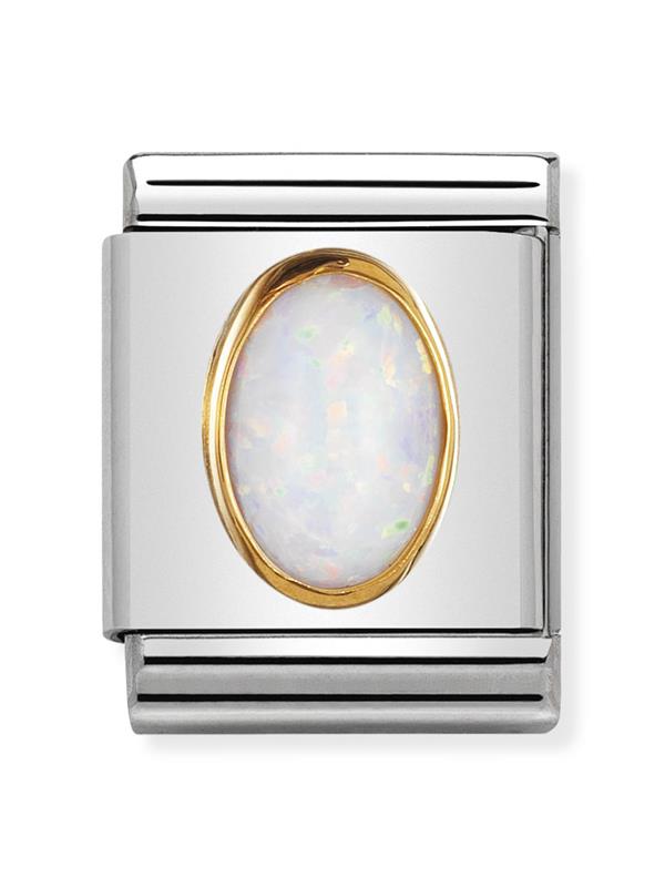 Composable Big Dekoratif Link - Taşlar Oval - Beyaz opal - (07 White Opal) 18K Altın