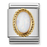 Composable Big Dekoratif Link - Taşlar Oval - Beyaz opal - (07 White Opal) 18K Altın