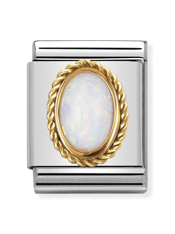 Composable Big Dekoratif Link - Taşlar Oval - Beyaz opal - (07 White Opal) 18K Altın