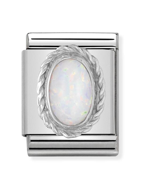 Composable Big Dekoratif Link - Taşlar Oval - Beyaz opal - (07 White Opal) 18K Altın