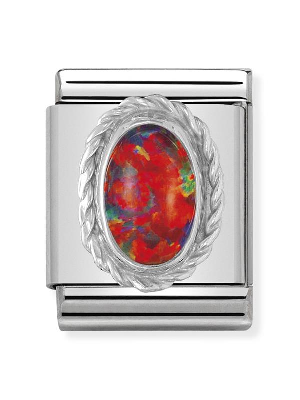 Composable Big Dekoratif Link - Taşlar Oval - Kırmızı opal - (08 Red Opal) 18K Altın