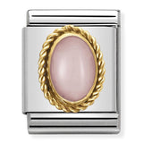 Composable Big Dekoratif Link - Taşlar Oval - Pembe opal - (22 Pink Opal) 18K Altın