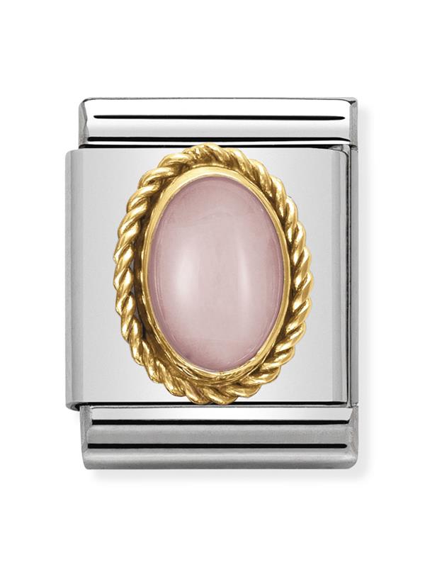 Composable Big Dekoratif Link - Taşlar Oval - Pembe opal - (22 Pink Opal) 18K Altın