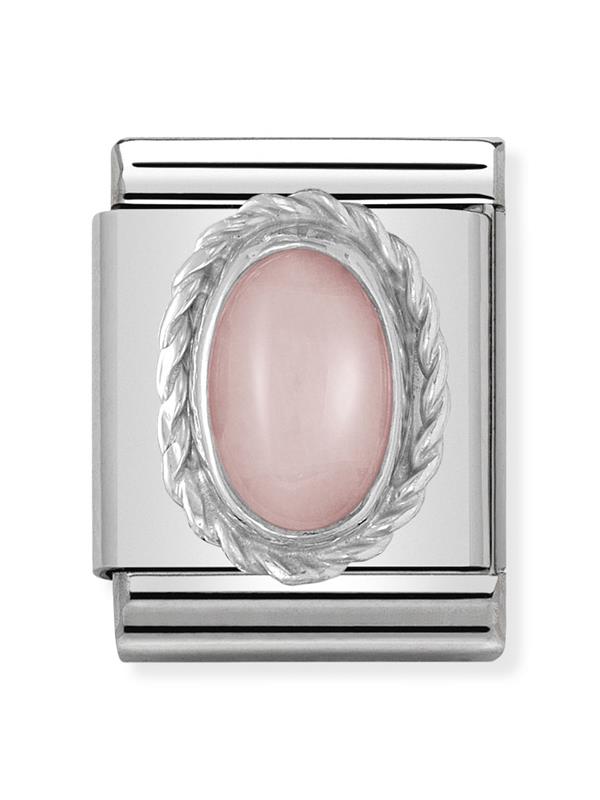 Composable Big Dekoratif Link - Taşlar Oval - Pembe opal - (22 Pink Opal) 18K Altın