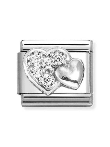 Composable CL SYMBOLS steel , Cubic zirconia and 925 sterling silver Raised hearts and WHITE cz
