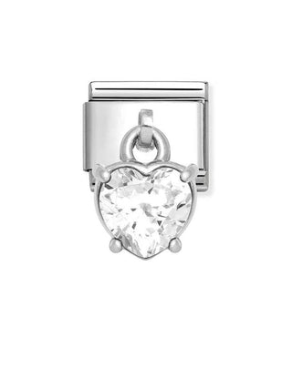 Composable Classic Dekoratif Charm - Charm Kübik Zirkon - Beyaz Kalp -  925 Gümüş