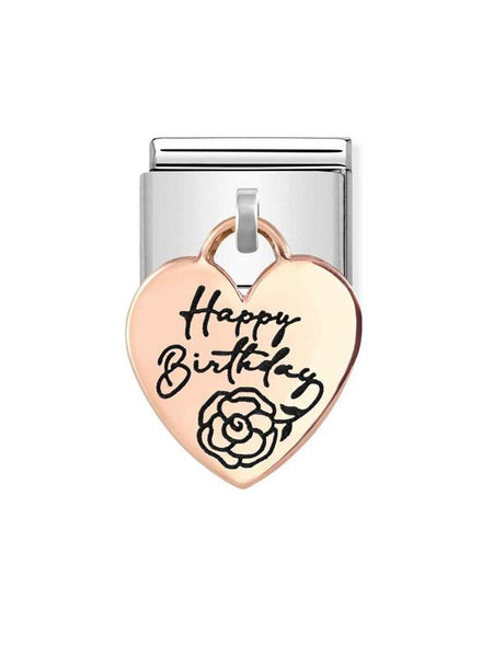 Composable Classic Dekoratif Charm - Charm Plakalar - Kalp Doğum Günü -  9K Rose Altın