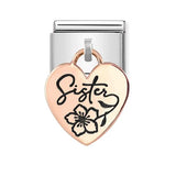 Composable Classic Dekoratif Charm - Charm Plakalar - Kalp Kız Kardeş -  9K Rose Altın