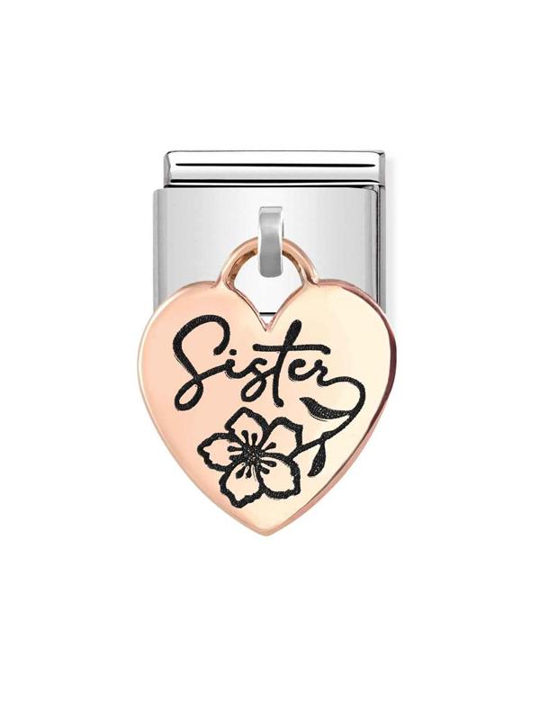 Composable Classic Dekoratif Charm - Charm Plakalar - Kalp Kız Kardeş -  9K Rose Altın