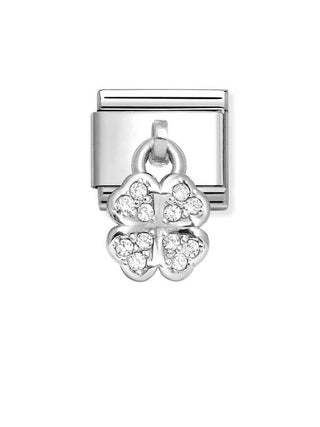 Composable Classic Dekoratif Charm - Charm Semboller - Beyaz Dört Yaprak Yonca -  925 Gümüş