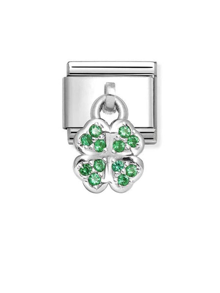 Composable Classic Dekoratif Charm - Charm Semboller - Yeşil Dört Yaprak Yonca -  925 Gümüş