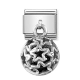 Composable Classic Dekoratif Charm - Charm Yuvarlak Kafes - Geometrik Taşlı -  925 Gümüş