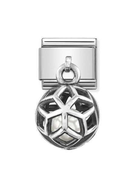 Composable Classic Dekoratif Charm - Charm Yuvarlak Kafes - Geometrik Taşlı -  925 Gümüş