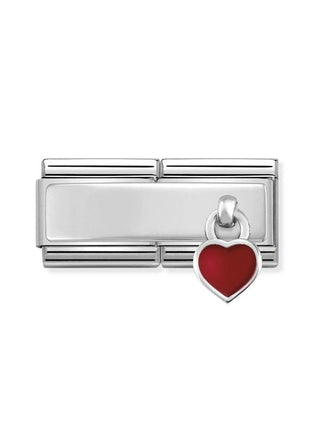 Composable Classic Dekoratif Charm - İkili Charm - kırmızı kalp -  925 Gümüş