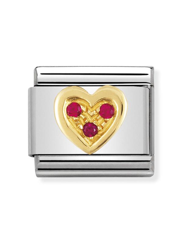 Composable Classic Dekoratif Link - Aşk - Kırmızı kalp - (12 Red heart) 18K Altın Zirkon