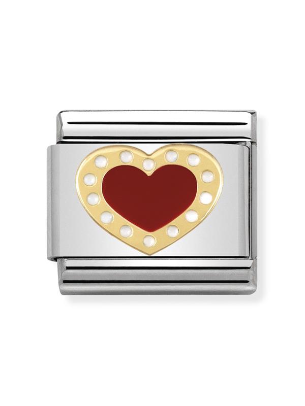 Composable Classic Dekoratif Link - Aşk - Kırmızı noktalı kalp -  18K Altın