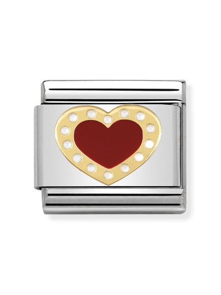 Composable Classic Dekoratif Link - Aşk - Kırmızı noktalı kalp -  18K Altın