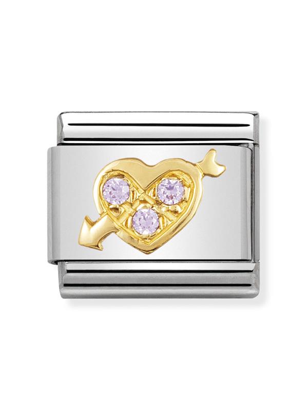 Composable Classic Dekoratif Link - Aşk - Oklu pembe kalp -  18K Altın Zirkon