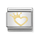 Composable Classic Dekoratif Link - Aşk - Taç ile Kalp - (17 Heart with crown) 18K Altın